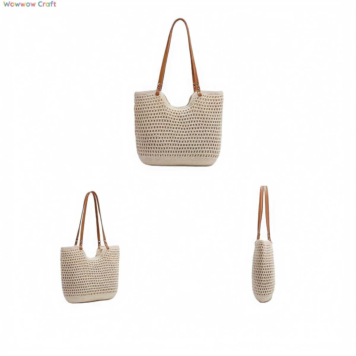 Crochet Bags,Crossbodies,Shoulder Bags,Crocheted shoulder bag with brown leather straps - Beach Crochet Bags